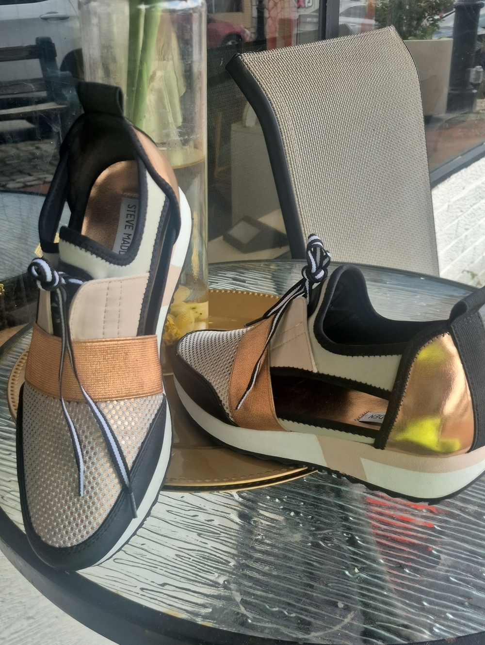 Steve Madden Women's Metallic Gold, Black & Cream Slip-On Sneakers